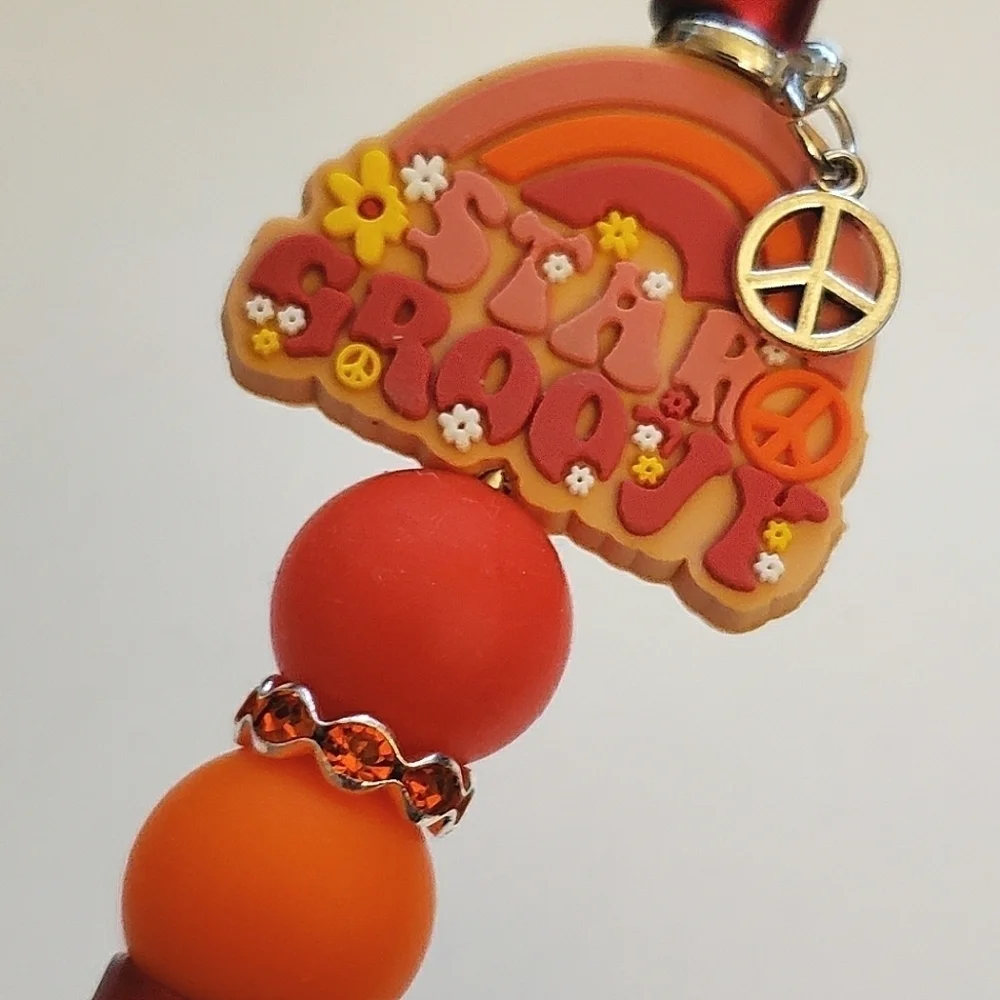 Handmade Stay Groovy Peace Beaded Silicone Focal Bead Pen